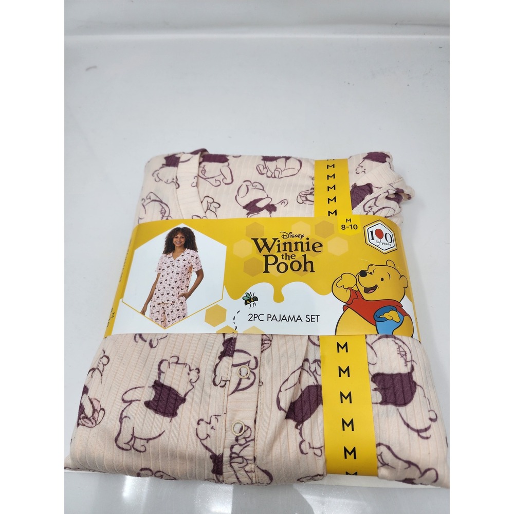 Disney Womens Winnie the Pooh Pajama Set Pink Poly Blend Casual Size Medium